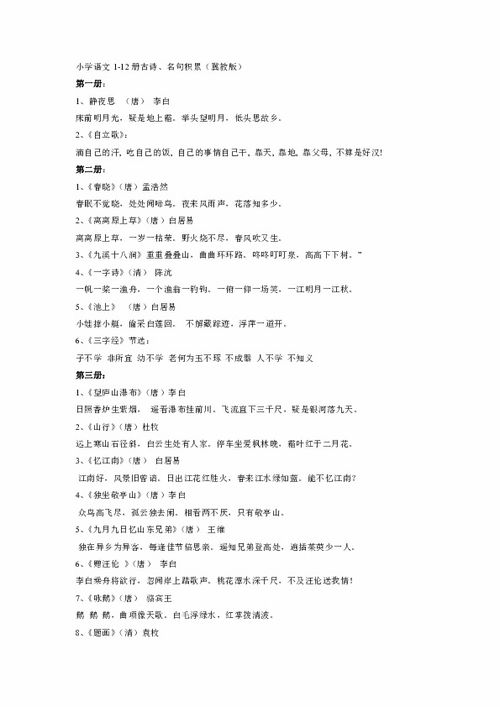 詩(shī)句,積累,用于,小學(xué)
